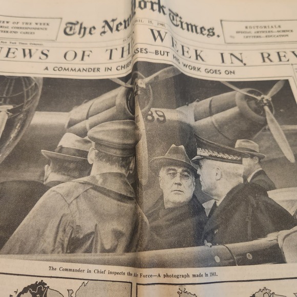 NY Times Section 4 Week in Review April 15, 1945 Commander in Chief Passes - Picture 3 of 7